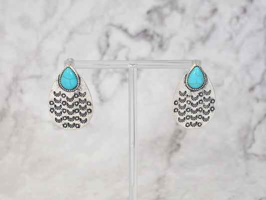 1307 H58 TURQ STONE SILVER TEAR DROP ER