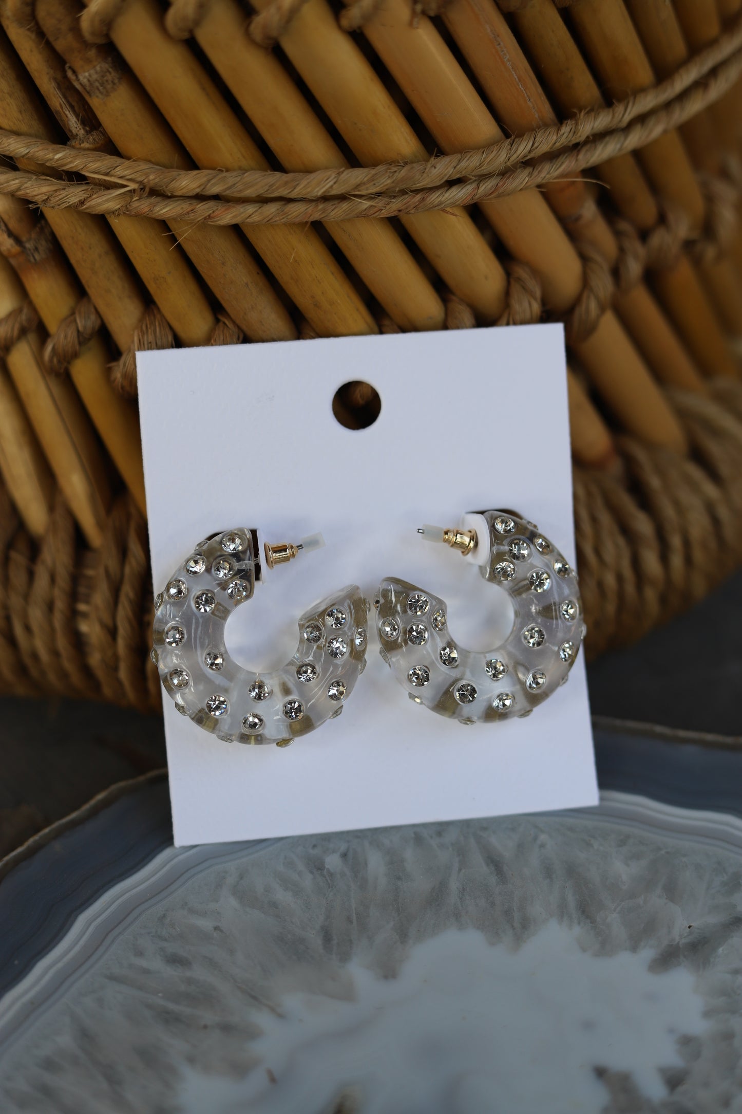 40224 H179 HOLLOW CLEAR CRYSTAL HOOP EARRING