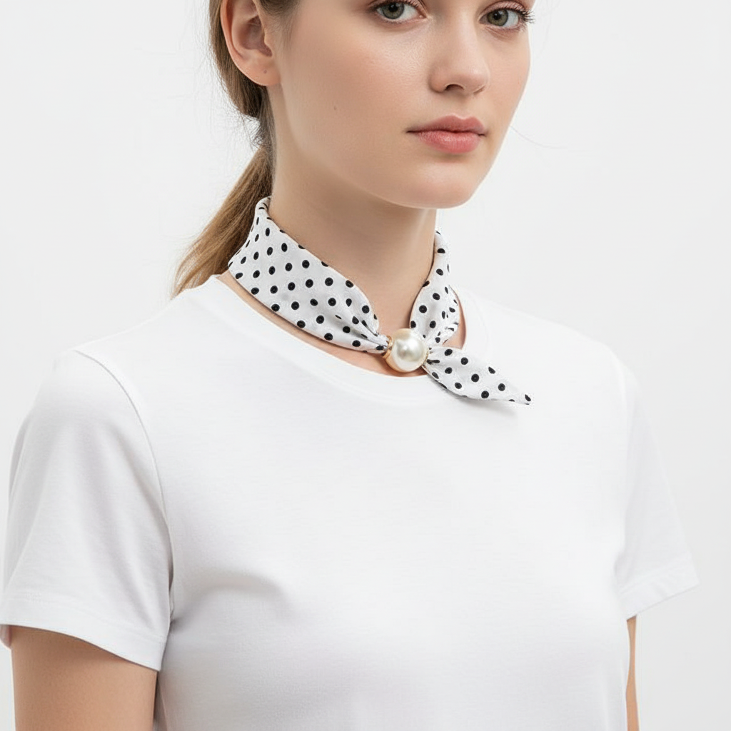 60053 R1-185 WHITE POLKADOT SCARF NL