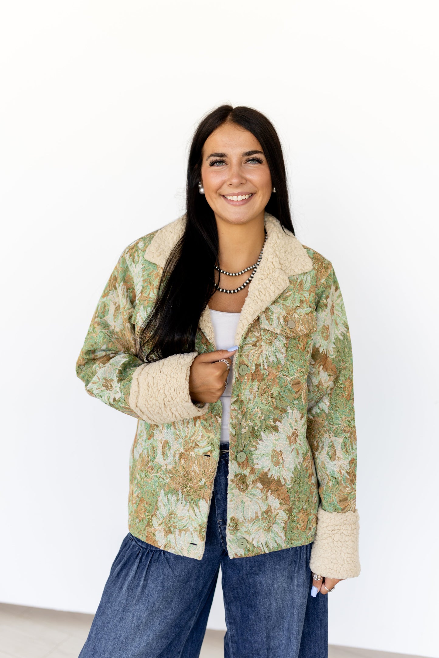 TH018 VINTAGE FLORAL SHERPA JACKET(7 Piece)
