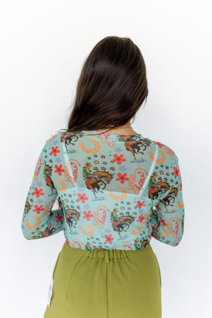 TH1221 TURQUOISE  HORSESHOE YEEHAW MESH TOP(7 Piece)