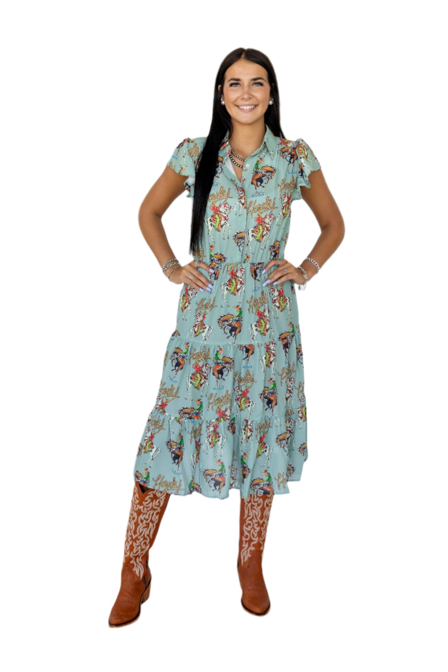 TH83 S184 FLUTTER SLEEVE DRESS HOWDY  (1 Pieces)