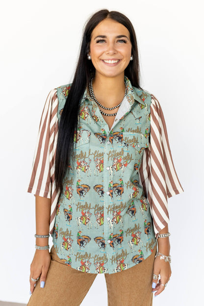 TH102 TEAL HOWDY STRIPED TOP (7 Pieces)