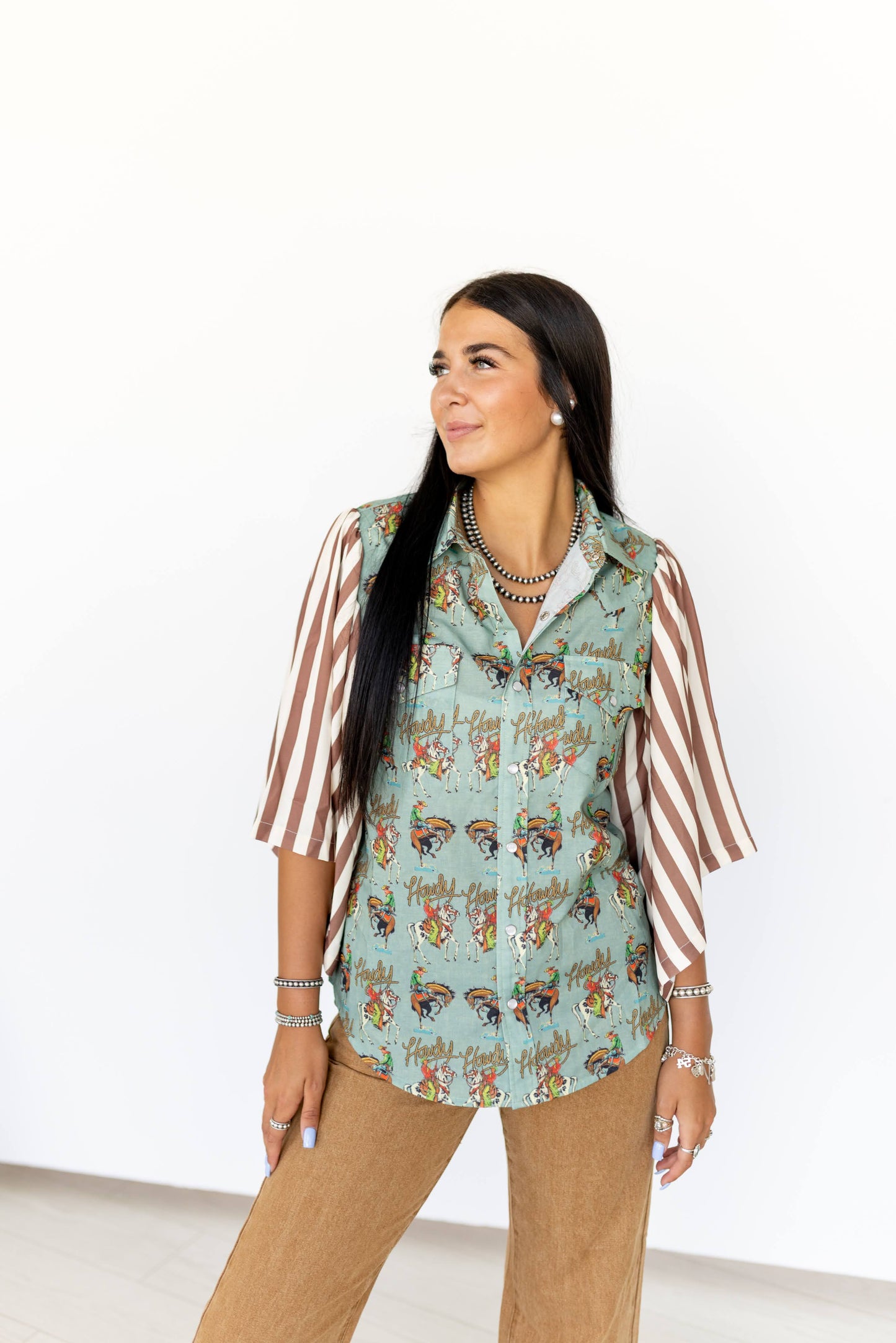 TH102 TEAL HOWDY STRIPED TOP (7 Pieces)