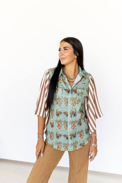 TH102 TEAL HOWDY STRIPED TOP (7 Pieces)