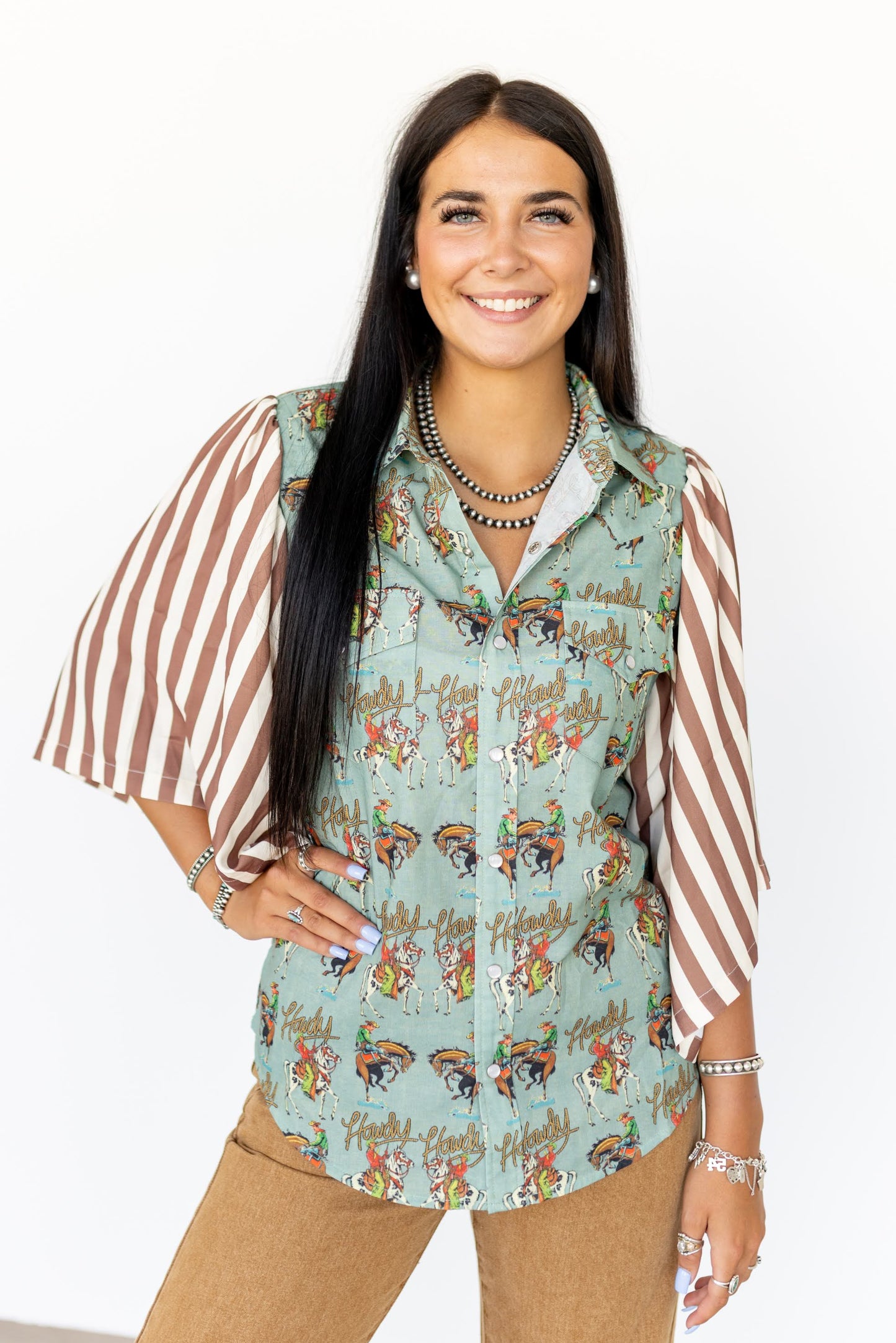 TH102 TEAL HOWDY STRIPED TOP (7 Pieces)