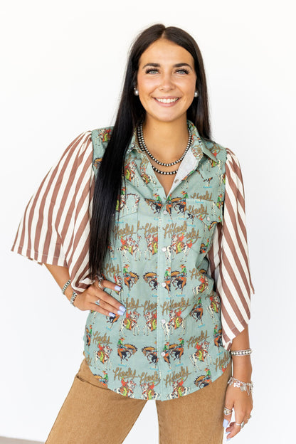 TH102 TEAL HOWDY STRIPED TOP (7 Pieces)