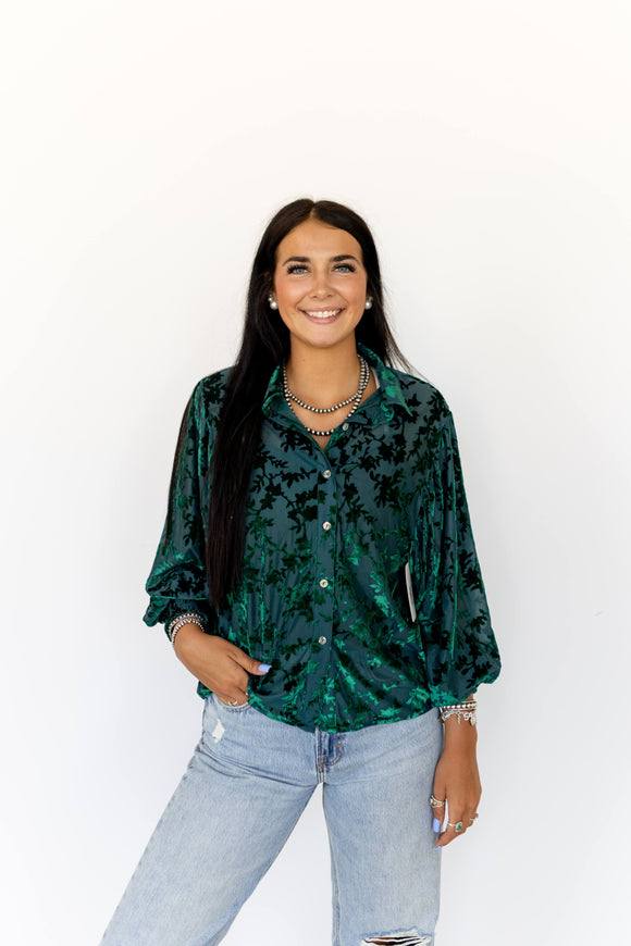 TH23 Velvet Burnout Blouse -GREEN    (7) 28/196