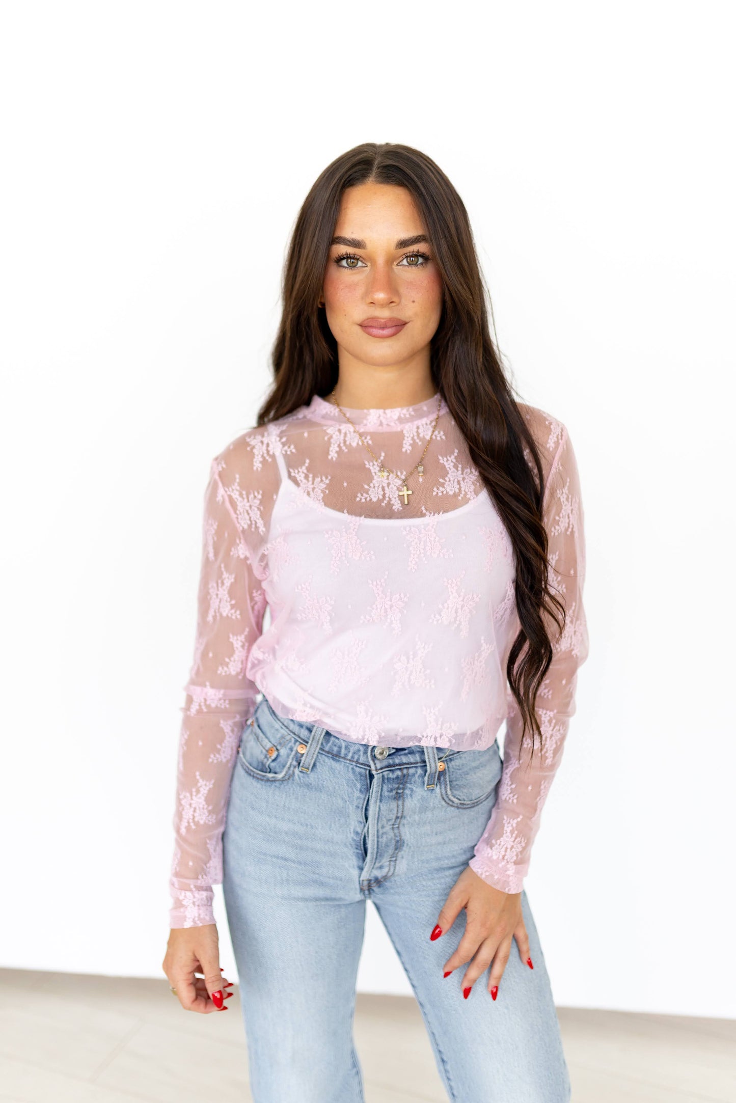 TH1221 R16  LACE TOPS BABY PINK (7 Piece)