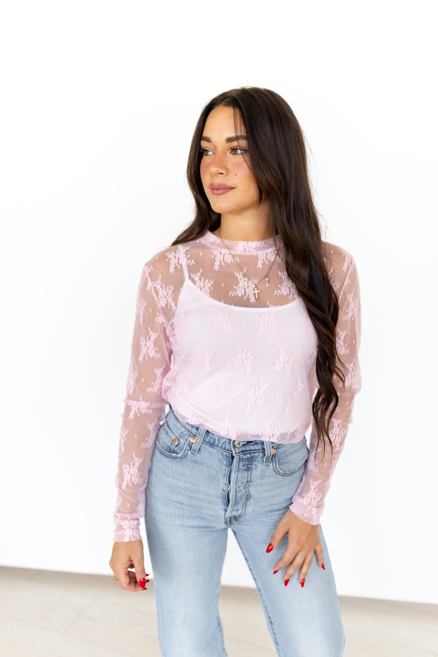 TH1221 R16  LACE TOPS BABY PINK (7 Piece)