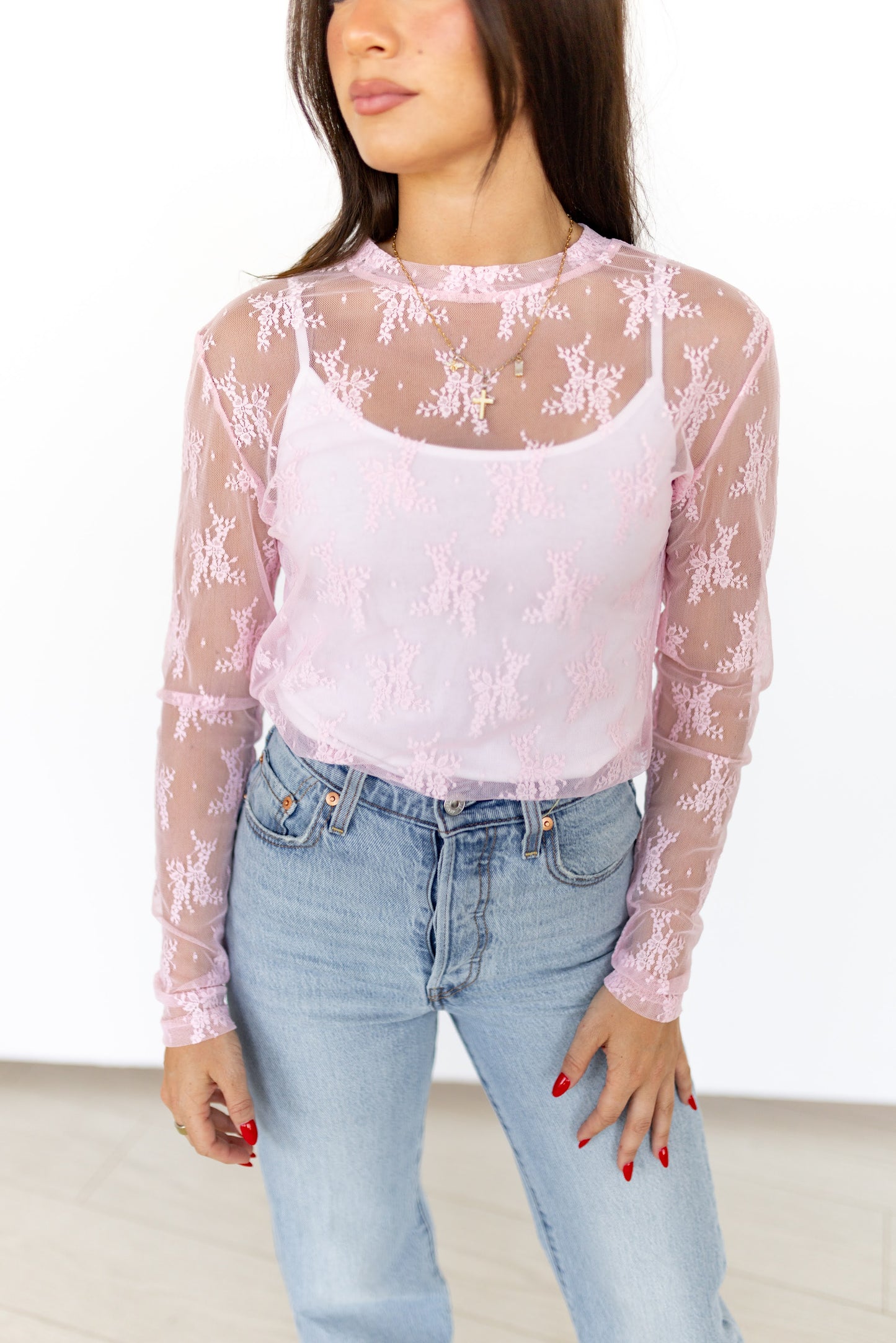 TH1221 R16  LACE TOPS BABY PINK (7 Piece)