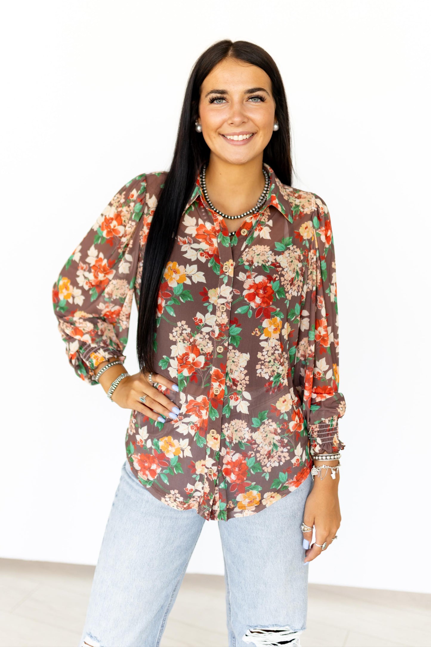 TH2784 FALL FLORAL MESH BLOUSE (7 Piece)
