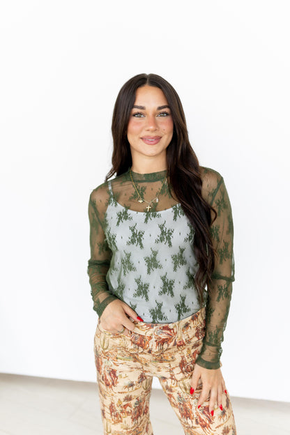 TH1221 S216 LACE TOPS Olive (1 Piece)