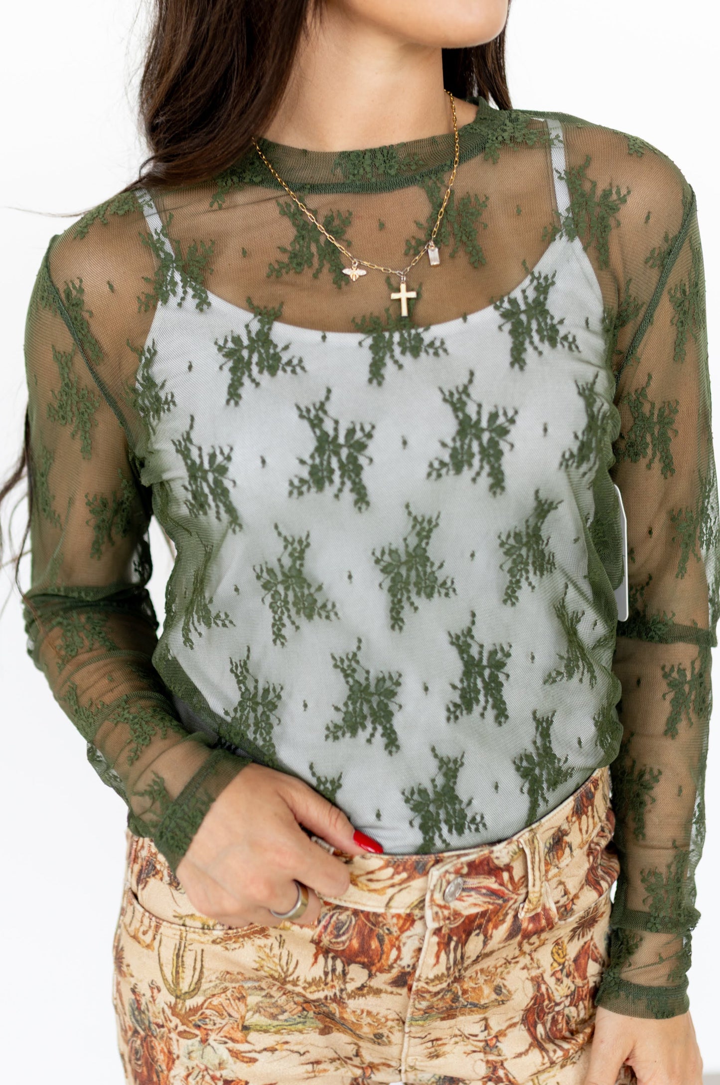 TH1221 S216 LACE TOPS Olive (1 Piece)
