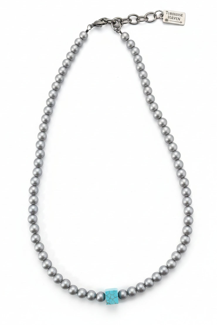 224263 Silver Bead NL W/ Turq Square