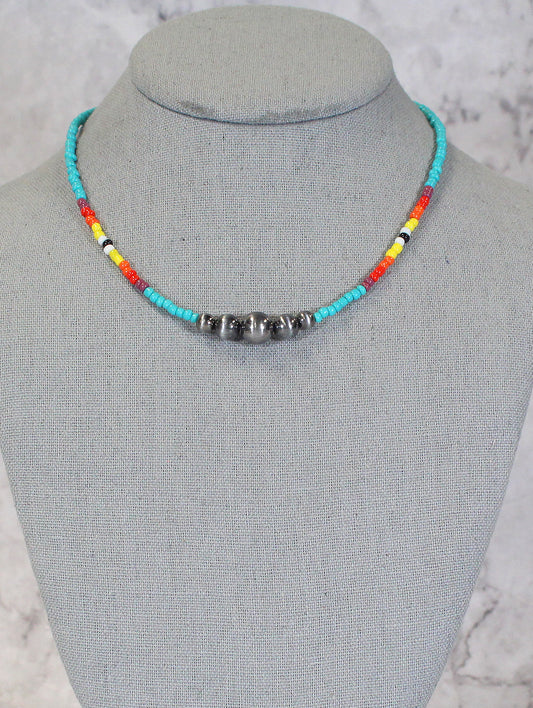 0799 HH173 TURQ WESTERN GRADUATED FAUX SILVER SEED BEAD NL