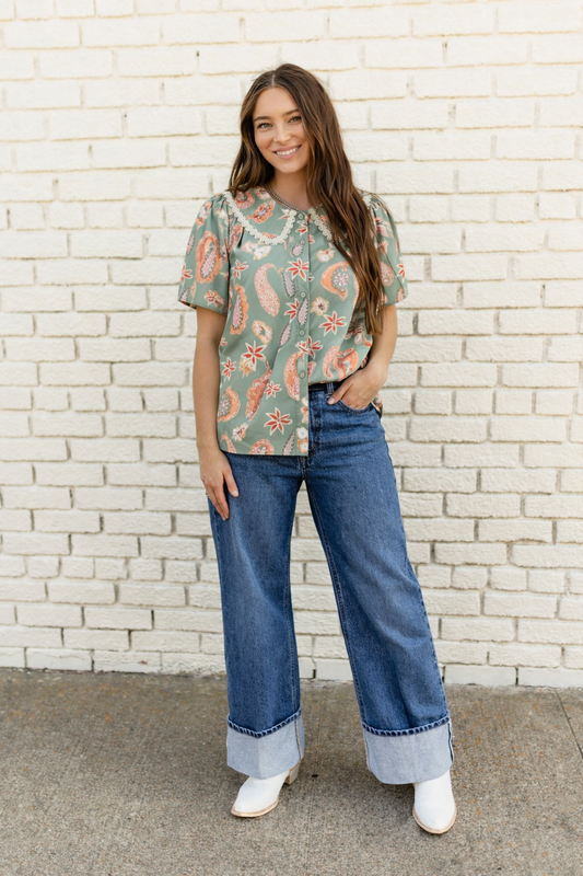 TH2782 SAGE PAISLEY COLLAR TOP (7 PIECES)