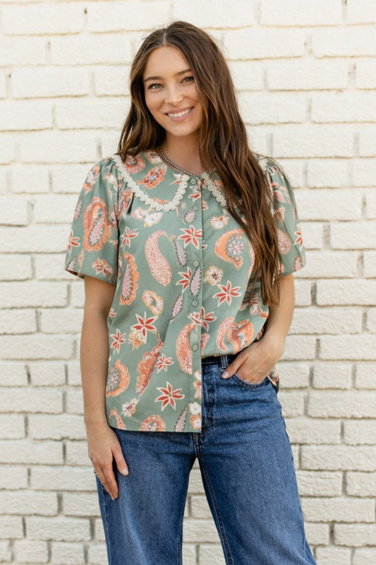 TH2782 SAGE PAISLEY COLLAR TOP (7 PIECES)