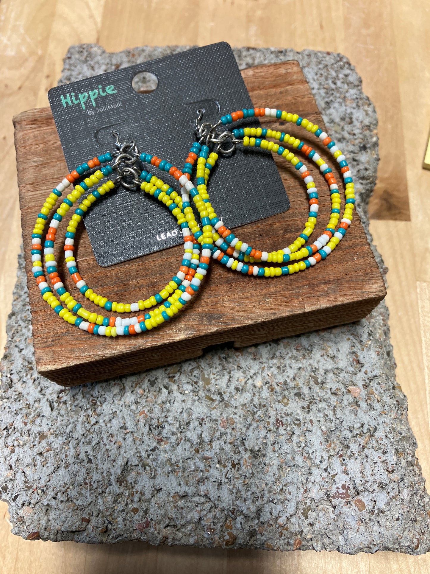 0078 R3-2 YELLOW TRIPLE SEED BEAD HOOP EARRING