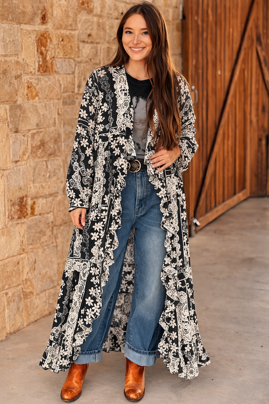TH6180 BLACK LACE CHIFFON DUSTER (7 PIECE)
