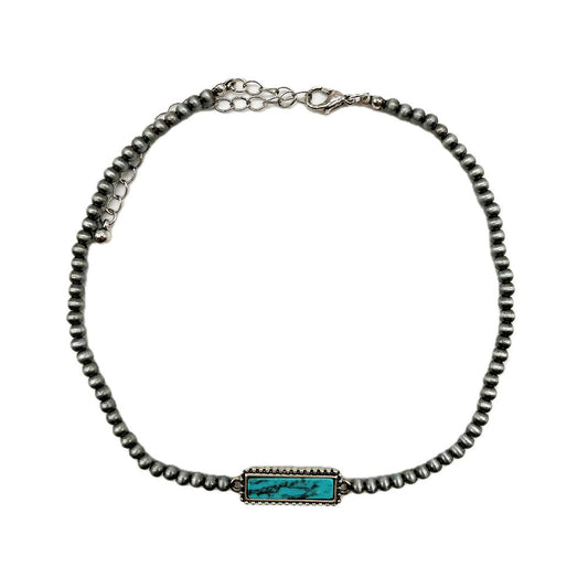 0031 FAUX SILVER BEAD WITH RECTANGLE PENDANT NL