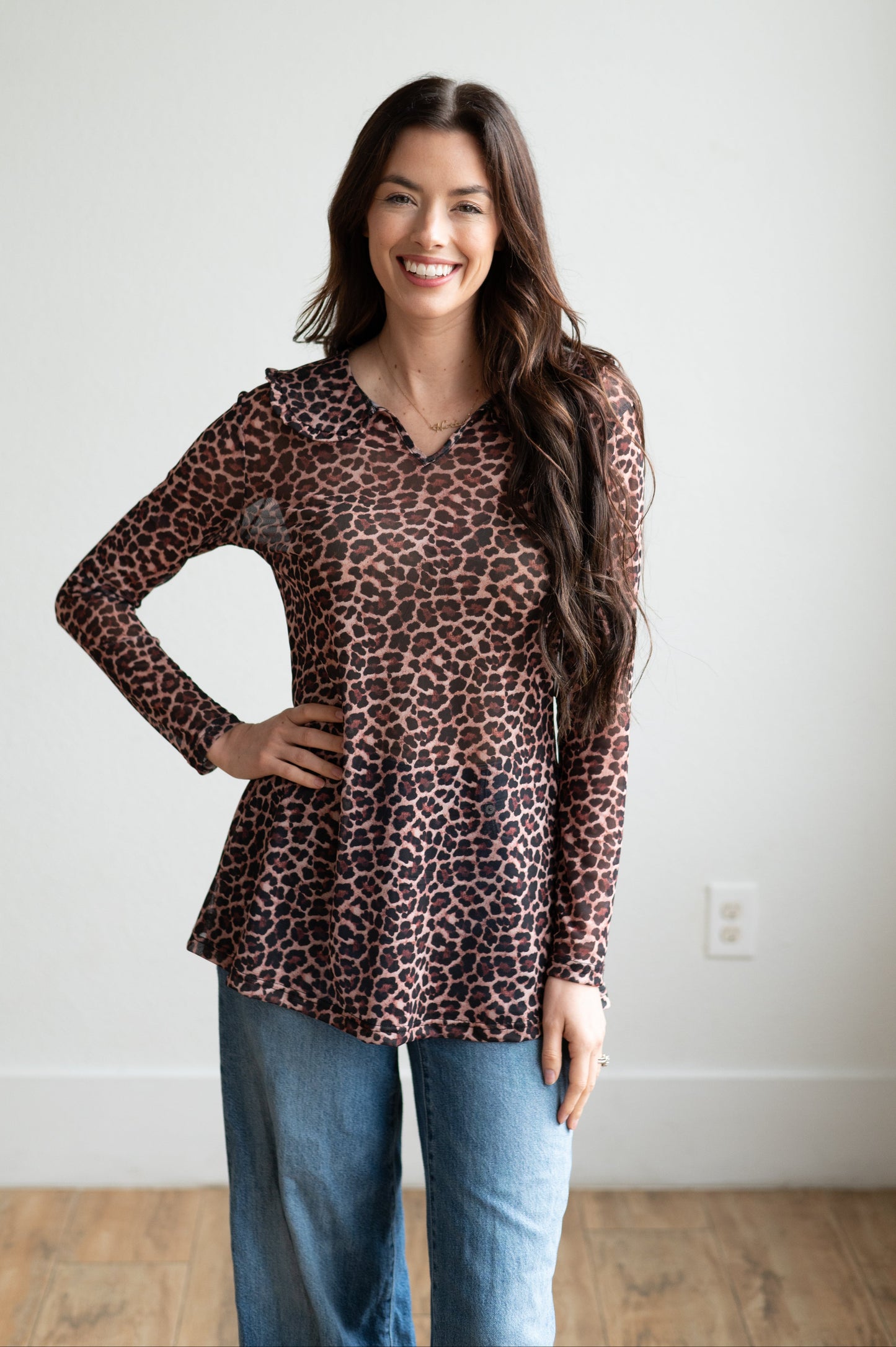 TH73 COLLAR LACE TOP CHEETAH (7 Piece)