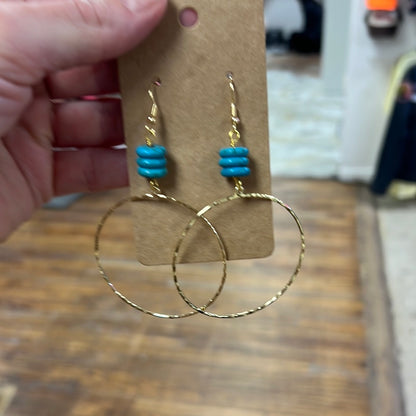 7248 R4-29 DIPPED GOLD HOOP WITH TURQ ROUNDELL