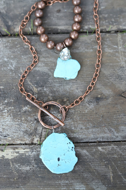 82325 B78 COPPER BALL STRETCH BRA WITH TURQ STONE DANGLE