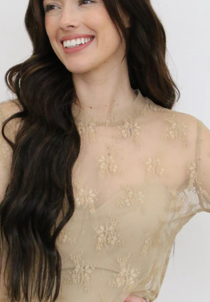 TH1224 S154 TAN LACE SHORT SLEEVE TOPS (1 Piece)