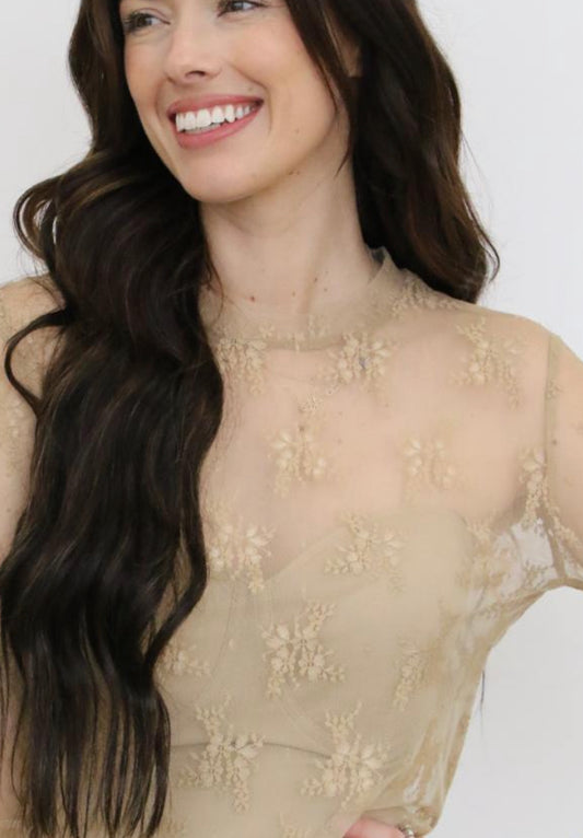 TH1224 S154 TAN LACE SHORT SLEEVE TOPS (1 Piece)