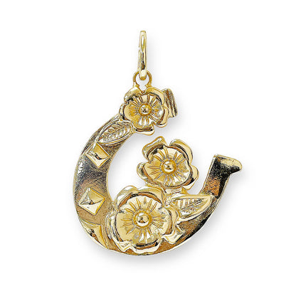 1013 T185 Gold-Tone Floral Horseshoe Charm Pendant on Multi Beads