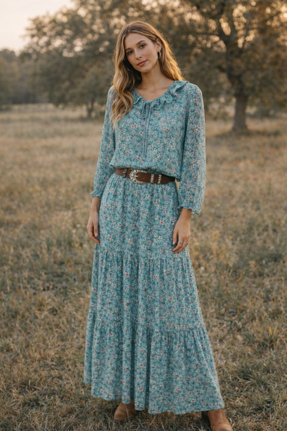 TH2503 BLUE RUFFLE TOP (7 Piece)