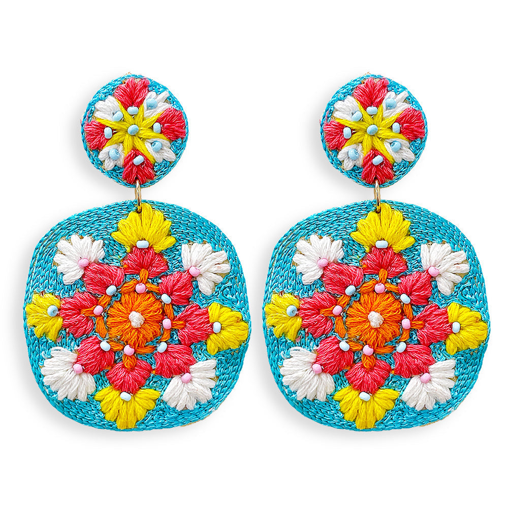 3258 T104 Floral Thread-Wrapped Dangle Earrings