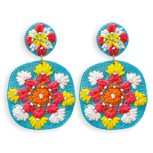 3258 T104 Floral Thread-Wrapped Dangle Earrings