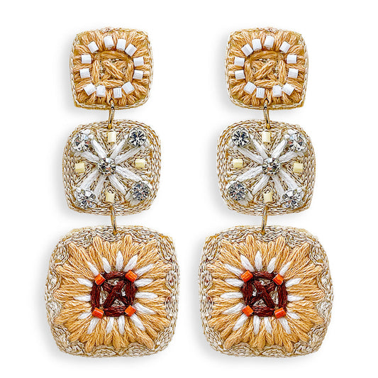 3260  R1-28 Neutral Floral Thread Dangle Earrings