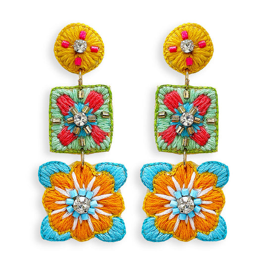 3261 R3-49 Multicolor Floral Thread Dangle Earrings (1)
