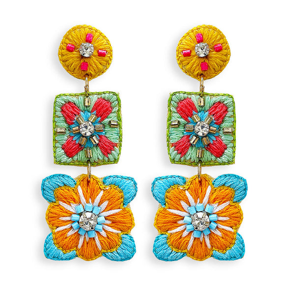 3261 R3-49 Multicolor Floral Thread Dangle Earrings