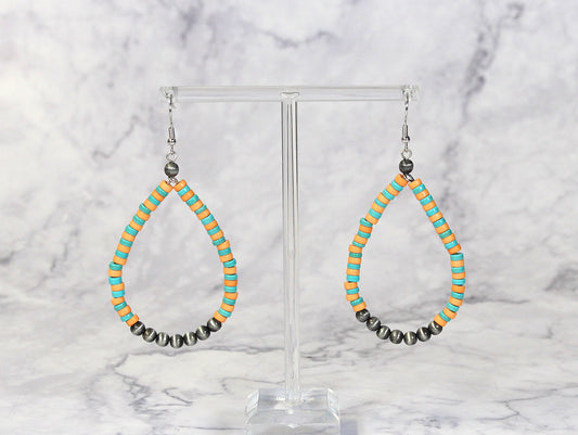 1600 H69 Western Beaded Teardrop Earrings – Yellow & Silver