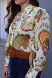 TH11 TAUPE  PAISLEY PUFF SLEEVE BLOUSE