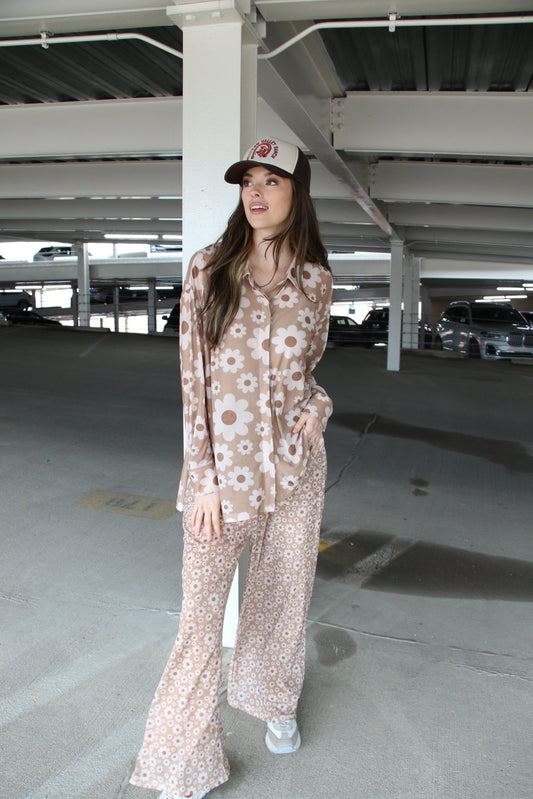 TH2109  RETRO BROWN FLOWER PANT(7 Piece)