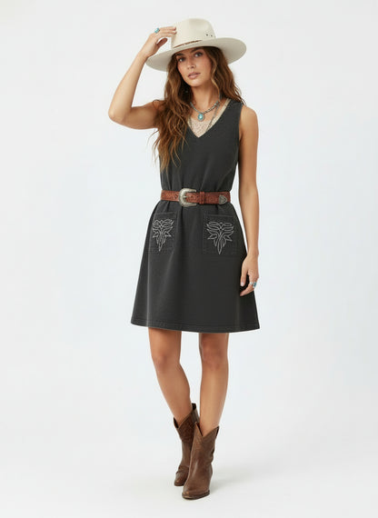 TH1407 BLACK CORDUROY SHIFT DRESS (7 Piece)