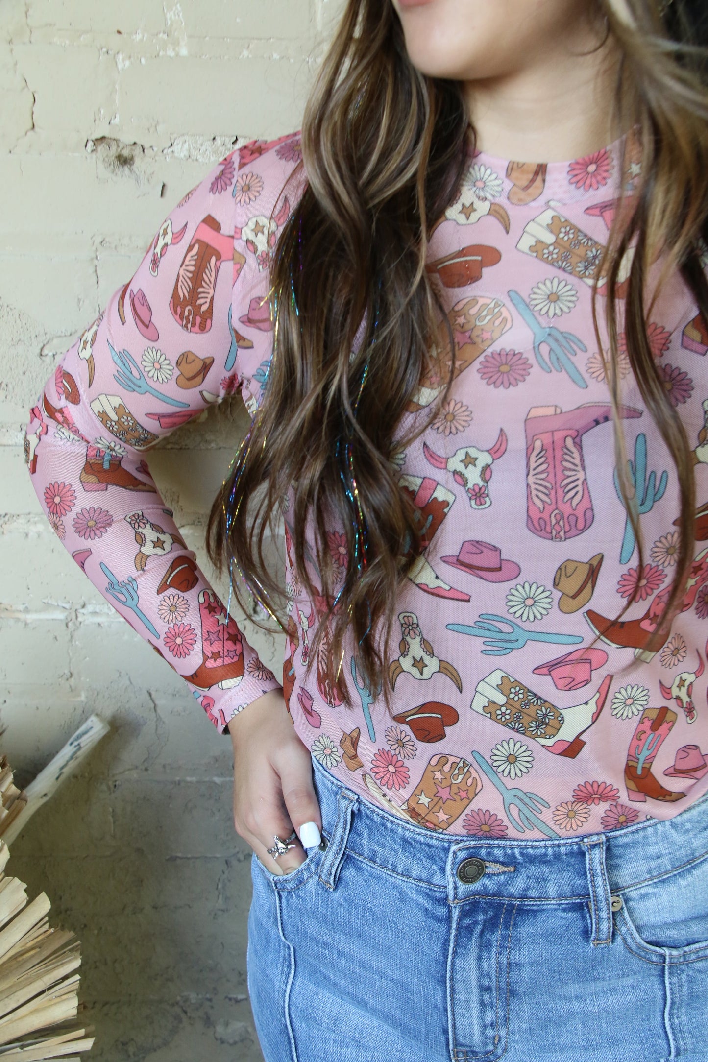1221 LIGHT PINK WESTERN MESH TOP SINGLE