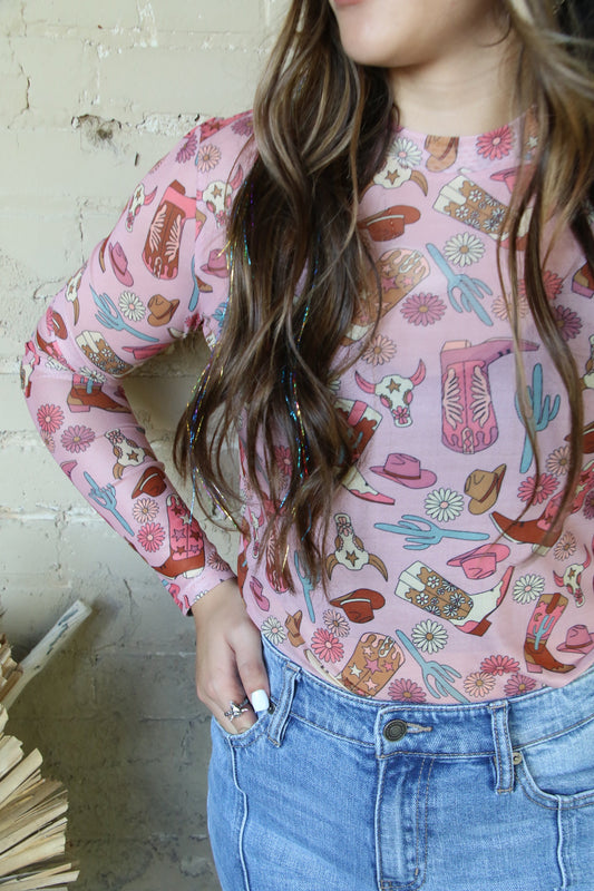 1221 LIGHT PINK WESTERN MESH TOP SINGLE
