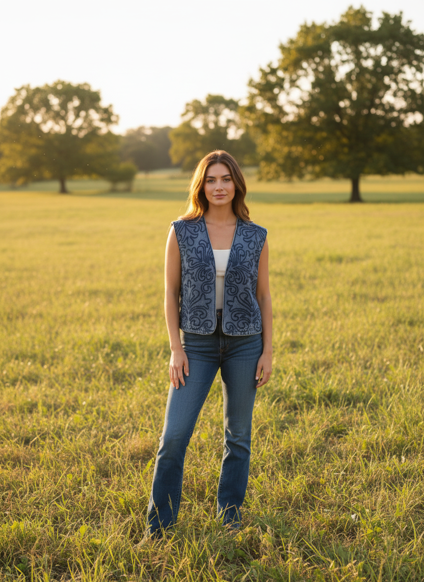 TH162 DENIM SWIRL VEST  (7 Piece)