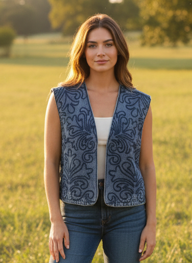 TH162 DENIM SWIRL VEST  (7 Piece)