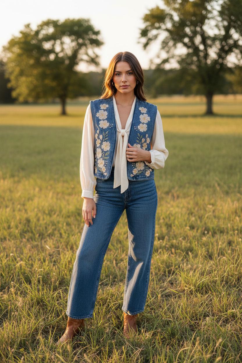 TH162 IVORY FLORAL VEST  (7 Piece)