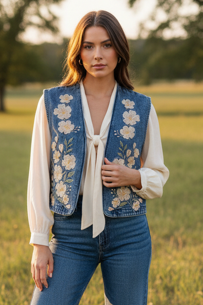 TH162 IVORY FLORAL VEST  (7 Piece)