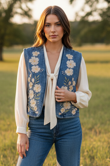 TH162 IVORY FLORAL VEST  (7 Piece)