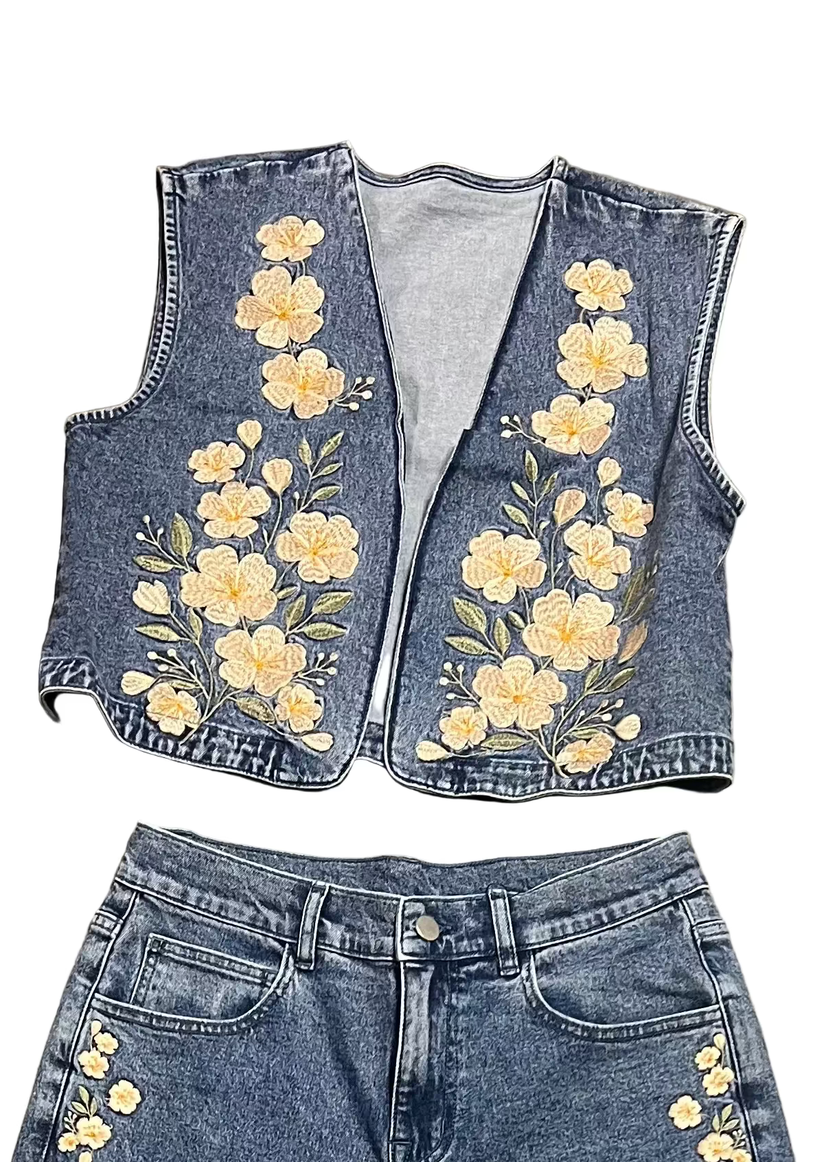 TH162 IVORY FLORAL VEST  (7 Piece)