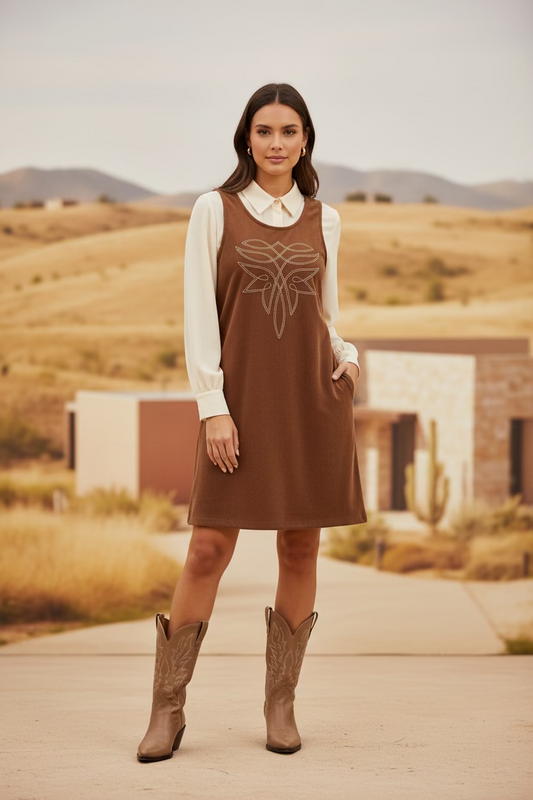 TH1407 BROWN  FRONT STITCH DRESS (7 Pieces)